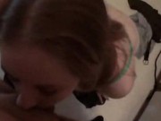 Teen blonde in her kitchen gets naked and sucks her man's c