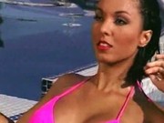 Sexy brunette gal screwed near pool
