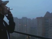 A blowjob on the balcony in an early morning