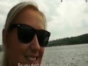 Big tits blonde milf enjoys giving a bj and is fucked on shore