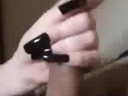 Wife with long black nails gives handjob