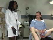 Black tranny examines and fingeres and fucks ass of white guy in